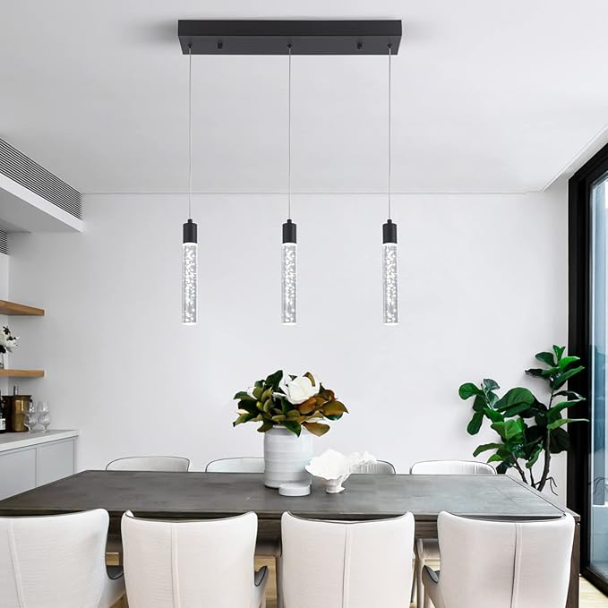 3 Pendant Lights Kitchen Island Modern Pendant Light with Adjustable Height - Clear Cylinder Island Lights, 3000-6000K Dimmable Kitchen Pendant Lighting for, Dining Room, Bar Counter