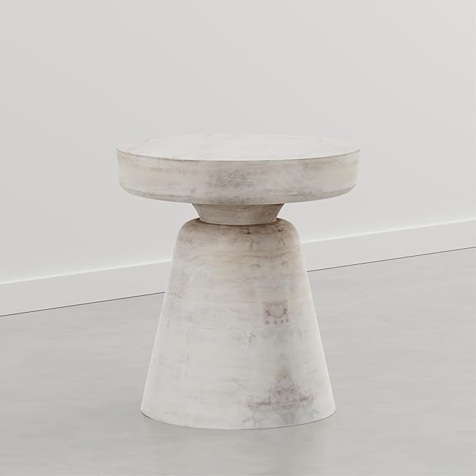 SIMPLIHOME Robbie Accent Table - 16 inch Wide Solid Mango Wood End Table in Distressed Aged White, Boho Contemporary Rustic Side Table for Living Room or Bedroom with Multipurpose Function, Assembled