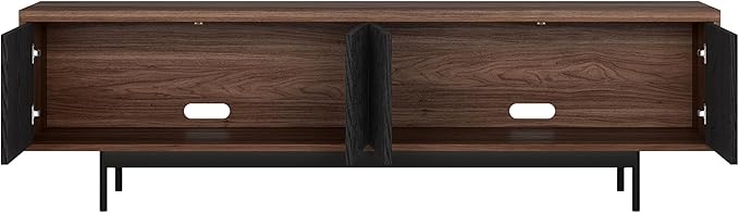 Henn&Hart Fluted TV Stand for TVs up to 75" with 2 Open-Concept Ribbed Storage Cabinets for Living Room, Family Room, or Office, Medium Walnut/Natural Black