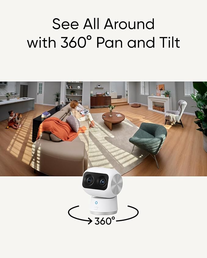 eufy Security Indoor Cam E220, Pan & Tilt Indoor Cam S350, Dual Cameras, 4K UHD Resolution Security Camera with 8× Zoom and 360° PTZ
