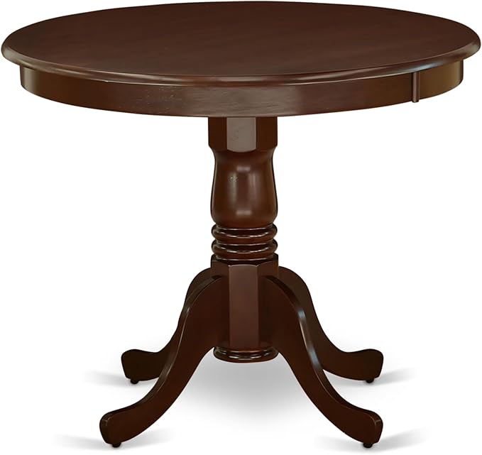 East West Furniture ANNO5-MAH-C 5 Piece Kitchen Table Set for 4 Includes a Round Dining Room Table with Pedestal and 4 Linen Fabric Upholstered Dining Chairs, 36x36 Inch, Mahogany