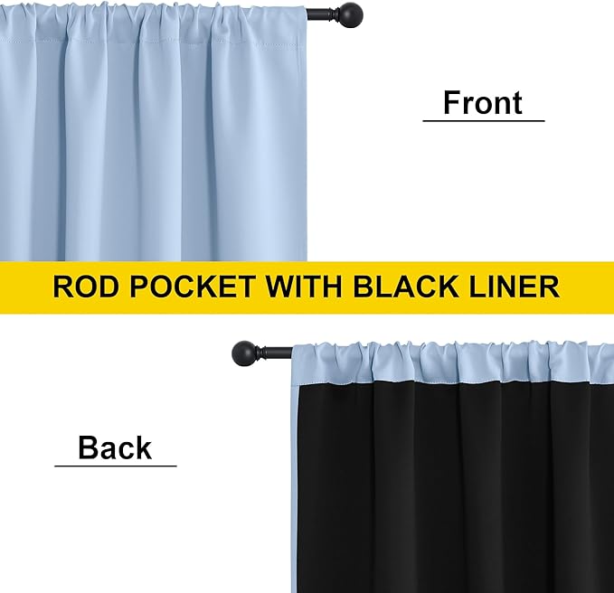 NICETOWN Vintage Blue 2 Panels Blackout Curtains 52 x 84 Inch, Energy Smart & Noise Blocking Out Drapes for Baby Room Window, Thermal Insulated Lined Window Dressing, Rod Pocket Black Lined