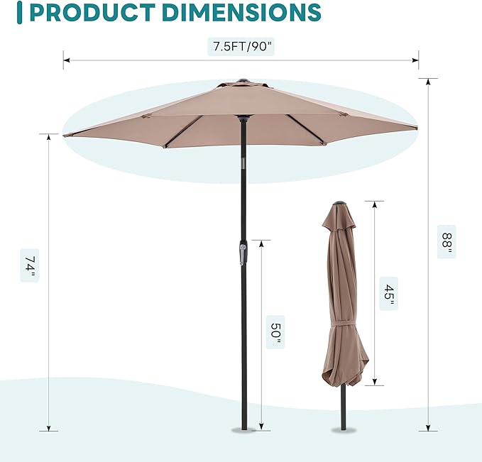 OLIXIS Patio Umbrella with Tilt and Crank Button & Sturdy Ribs Waterproof, Patio Table Umbrella Perfect for Poolside, Terrace, Beach and Outdoor Restaurant