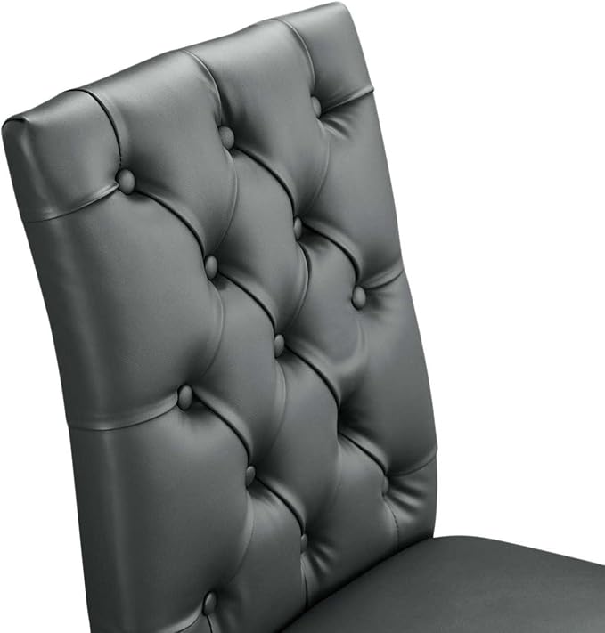 Duchess Button Tufted Vegan Leather Dining Chair in Gray