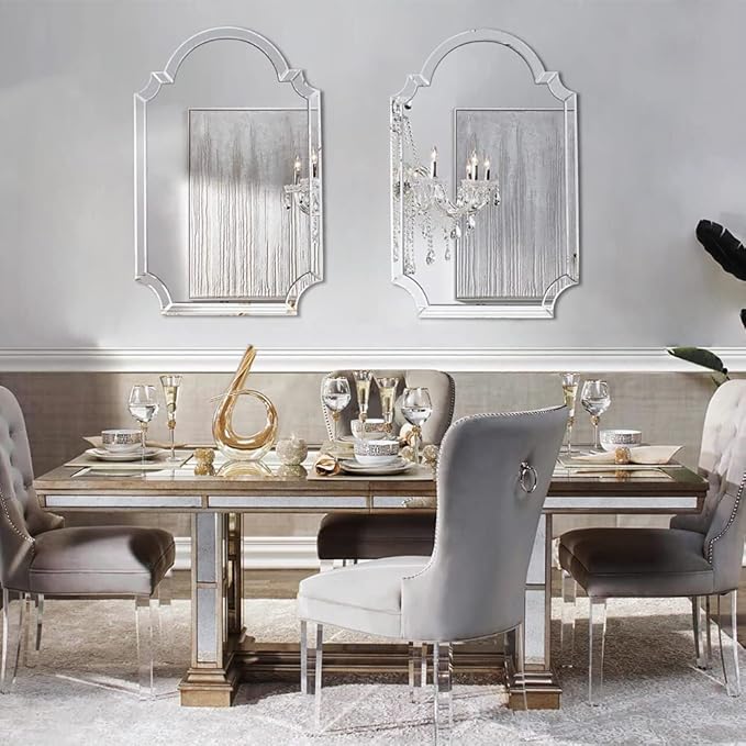 Chende Large Arched Wall Mirror, 22" X 34" Bathroom Mirror with Glass Beveled Edge, Modern Wall Decorative Mirror for Elegant Living Room, Dining Room, Bedroom