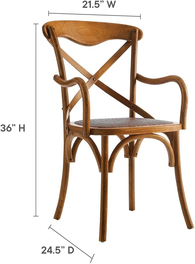 ModwayEEI-1538-WALGear Modern Farmhouse Cross Back Solid Elm Wood Dining Armchair With Rattan SeatFour Dining Chair SetWalnut