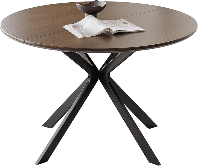 ALBAD 46.4" Round Dining Table, Mid Century Modern Round Dining Room Table for 4-6 with Metal Legs, Easy Assembly Coffee Table, Space-Saving Design for Kitchen and Dining Room