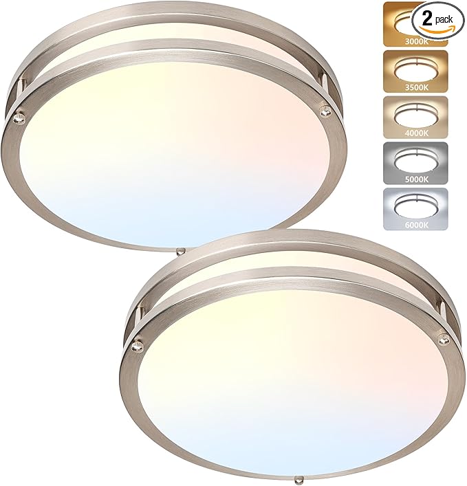 Flush Mount Ceiling Light - 2 Pack 36W 3000K/3500K/4000K/5000K/6000K Dimmable Led Ceiling Light Fixture for Kitchen Hallway Bedroom Bathroom (2, Brushed Nickel, 13 Inch)