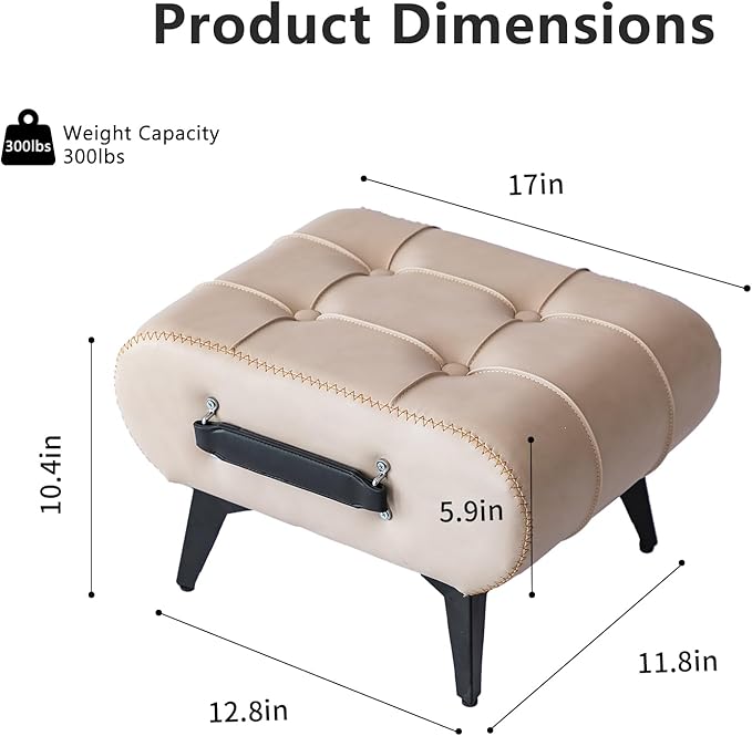 Small Footstool Ottoman - Stylish and Functional Faux Leather Footrest for Extra Seating in Living Room, Entryway, or Office