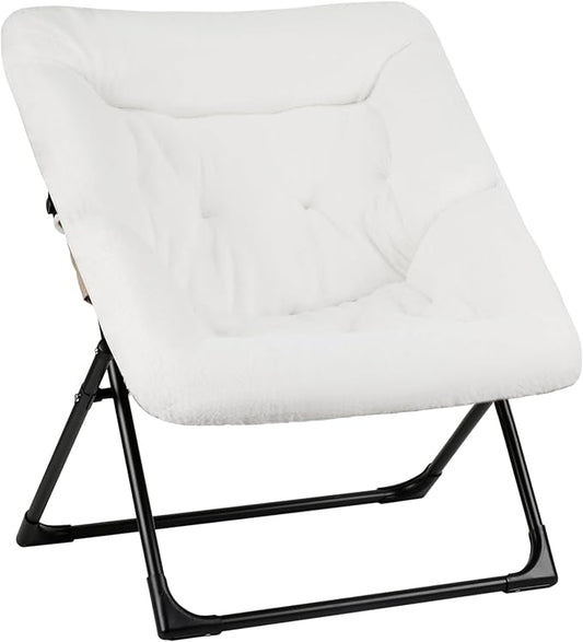 Comfy Saucer Chair for Adults, Soft Faux Fur Bedroom Chair, Accent Dorm Chairs, Flexible Living Room Reading Chairs, Oversized Folding Seat for Teens, X-Large, White