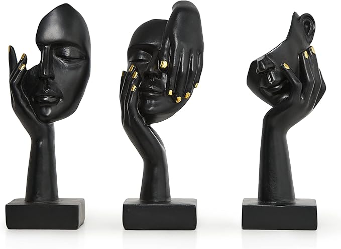 Black Thinker Statues Sculptures for Home Decor, Modern Shelf Decor Accents Bookshelf Decorative Objects, Table Decorations for Living Room Bedroom Office