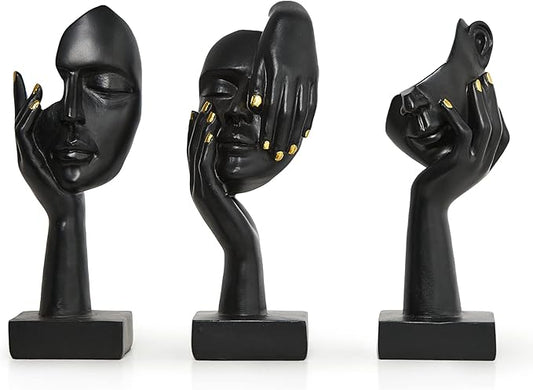 Black Thinker Statues Sculptures for Home Decor, Modern Shelf Decor Accents Bookshelf Decorative Objects, Table Decorations for Living Room Bedroom Office