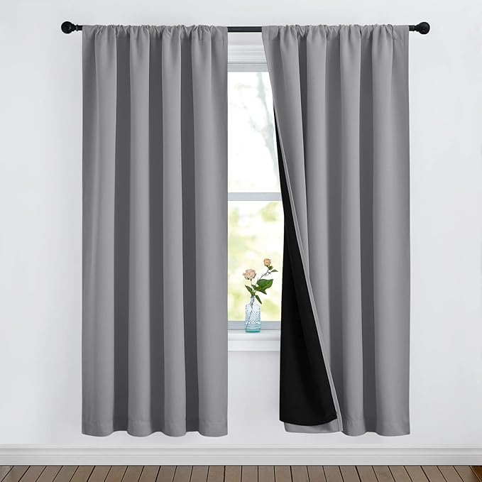 NICETOWN Full Shade Curtain Panels, Pair of Energy Smart Rod Pocket Blackout Drapes for Guest Room Window, Thermal Insulated Guest Room Lined Window Dressing(Silver Grey, 52 x 72 inch)