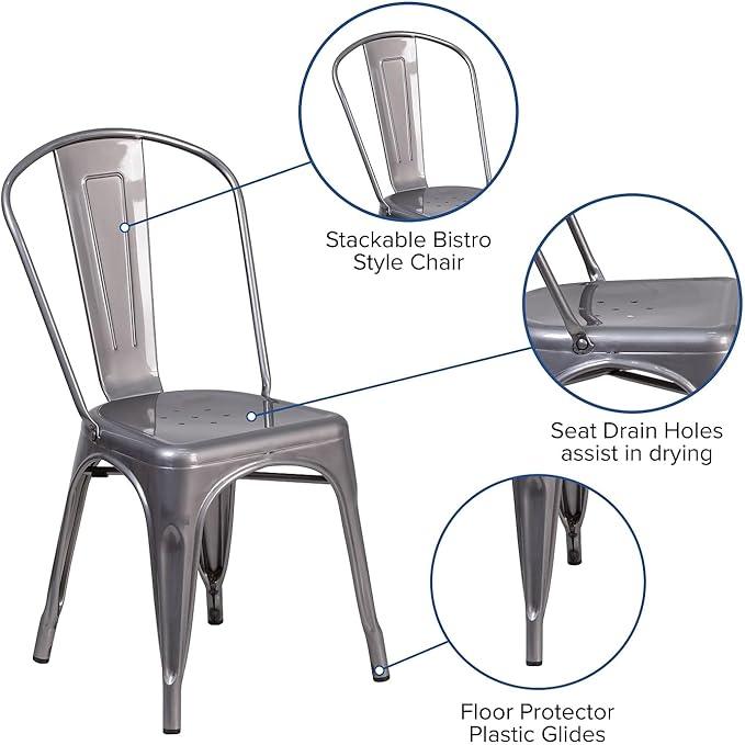 Flash Furniture Lincoln Clear Coated Metal Indoor Stackable Chair