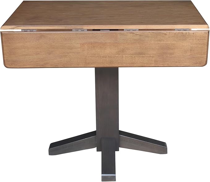 Solid Wood 36" Square Dual Drop Leaf Dining Table, Hickory/Washed Coal