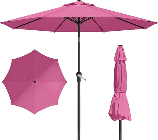 10FT Patio Umbrella, Outdoor Umbrella with Push Button Tilt and Crank, 8 Sturdy Ribs, UV Protection & Waterproof Market Umbrella for Pool, Backyard, Beach,Deck (Rose Pink)