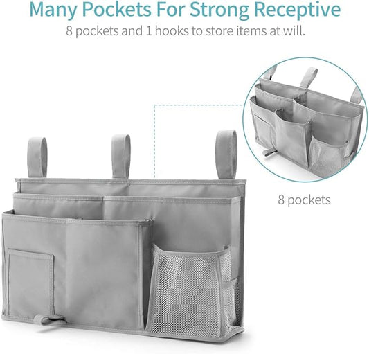 Bseash Bunk Bed Organizer, Bedside Caddy Hanging Bed Organizer Storage Bag 8 Pockets, for College Dorm Rooms Bed, Hospital Bed, Baby Bed Rails, 600D Oxford Cloth (Gray)