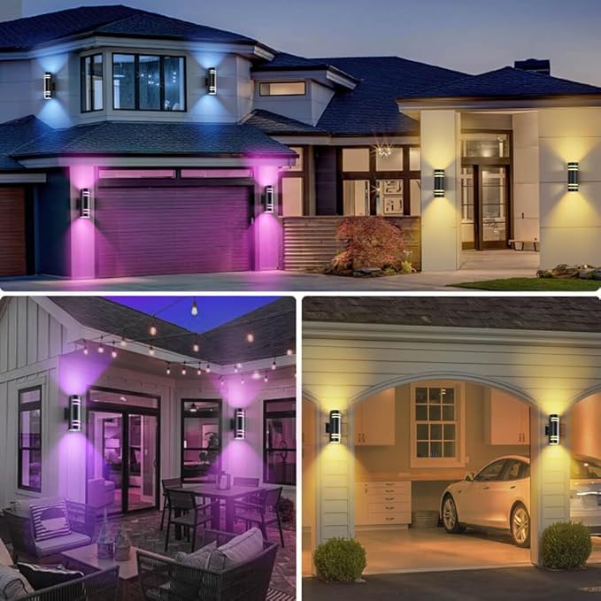 SHIMR Modern Outdoor Wall Lights Color Changing 2 Pack, RGBCW Smart Outdoor Lights Ambiance Sconce with Remote Control, Black Aluminum Exterior Lighting Fixtures Up and Down Lights [ETL Listed]