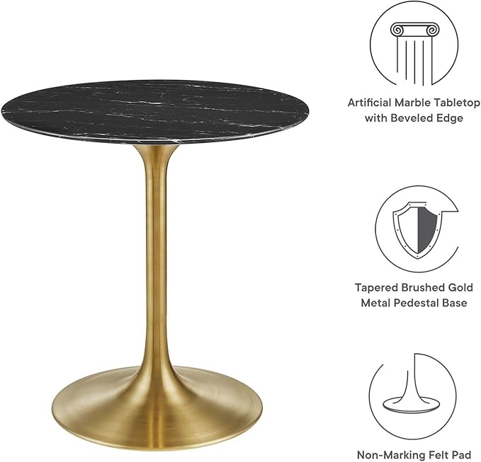 Modway Lippa Dining Table, 28", Gold Black