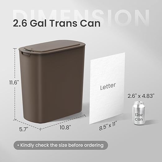 Cesun Automatic Motion Sensor Bathroom Trash Can with Lid, 2.6 Gallon Touchless Trash Bin, Smart Plastic Slim Garbage Can Small Brown Wastebasket for Toilet, Office, rv, Bedroom, Living Room