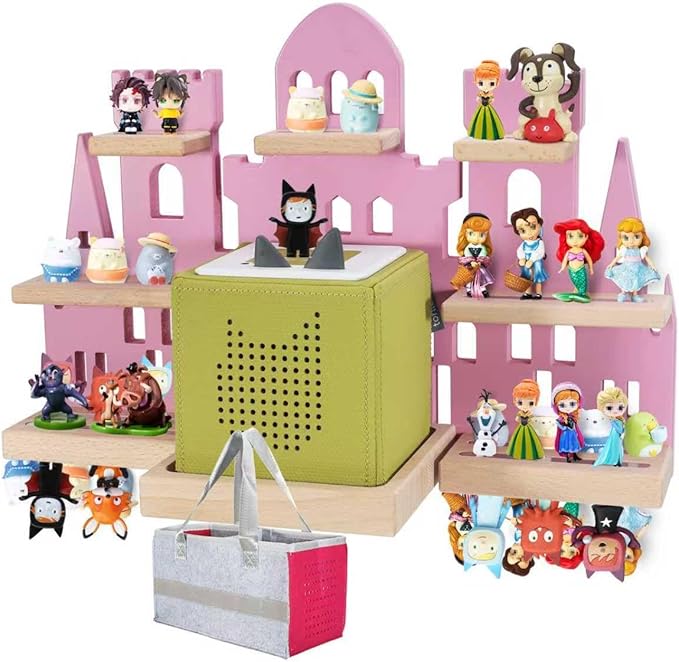 Tonie Shelf for Toniebox, Castle Tonie Shelf,Tonie Figures Tonie Storage,Magnetic Wooden Floating Shelves Compatible with Tonie Box Player Character for Kids Room (Pink)