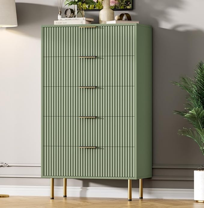 GAOMON 5 Drawer Dresser,Fluted Dresser for Bedroom,47.9" Tall Dressers Chest of Drawers,Wood Tall Dressers with Metal Handle for Closet, Living Room, Entryway