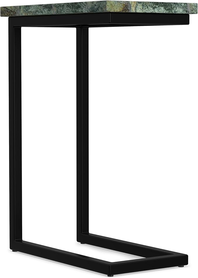 SIMPLIHOME Skyler Metal Table - 18 inch Wide Solid Iron C-Side Table with Genuine Green Marble Top in Black, Industrial Accent End Table for Living Room, Bedroom or Home Office with Slide-Under Design