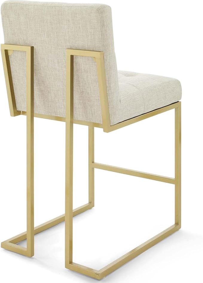 Modway Privy Stainless Steel Upholstered Fabric Counter Stool Set of 2, Gold Beige