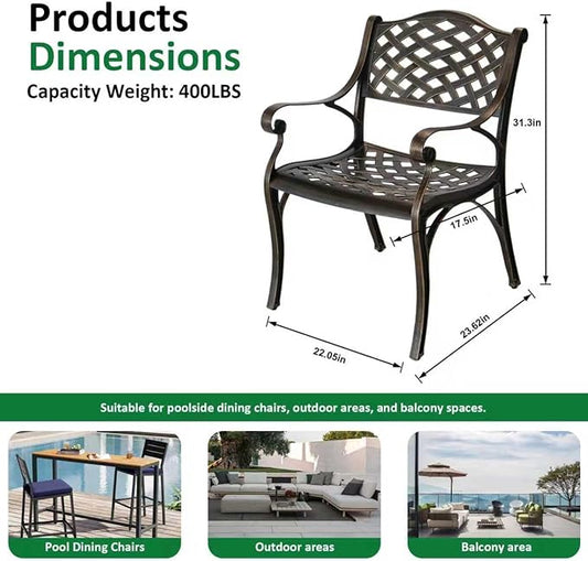 Cast Aluminum Patio Chairs of 2, Outdoor Dining Chairs Set, Aluminum Patio Chairs with Armrest for Garden, Backyard, Poolside, Balcony