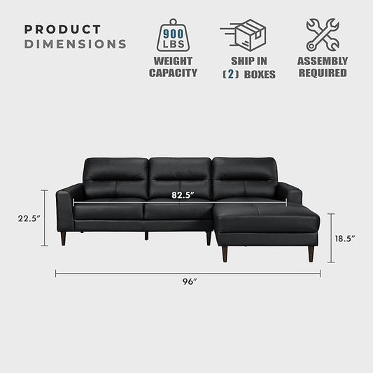 Lexicon Leather Match Sectional Couches for Living Room, L Shape Couch, Leather Sectional Couch, Modern Sofa Living Room Sofa with Right Chaise for Living Room, Bedroom, Office, Apartment, Black