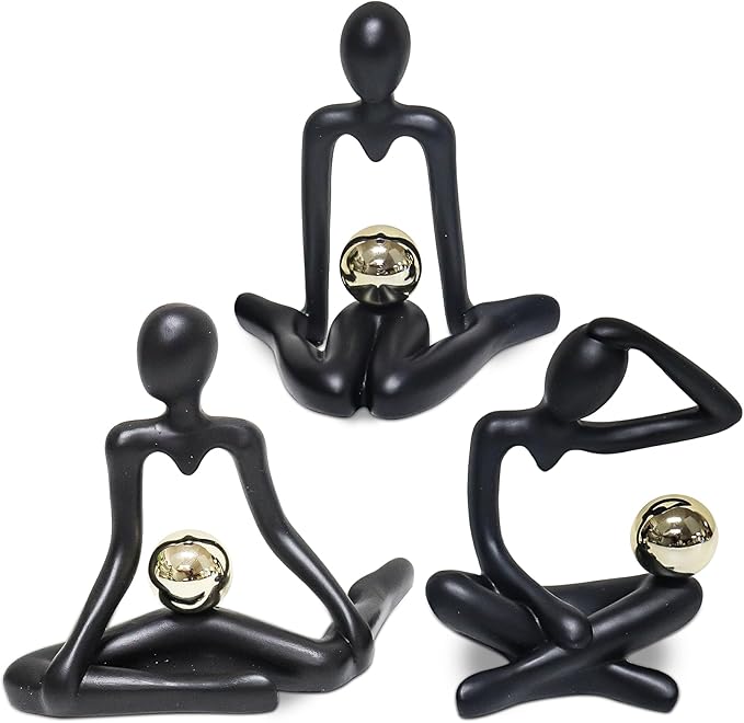Zerzsy Thinker Statue Black Home Decor Large Abstract Art Sculpture, Set of 3 Thinker Sculptures Modern Abstract Resin Decoration on Bookshelf Table Desk for Living Room Office Bedroom