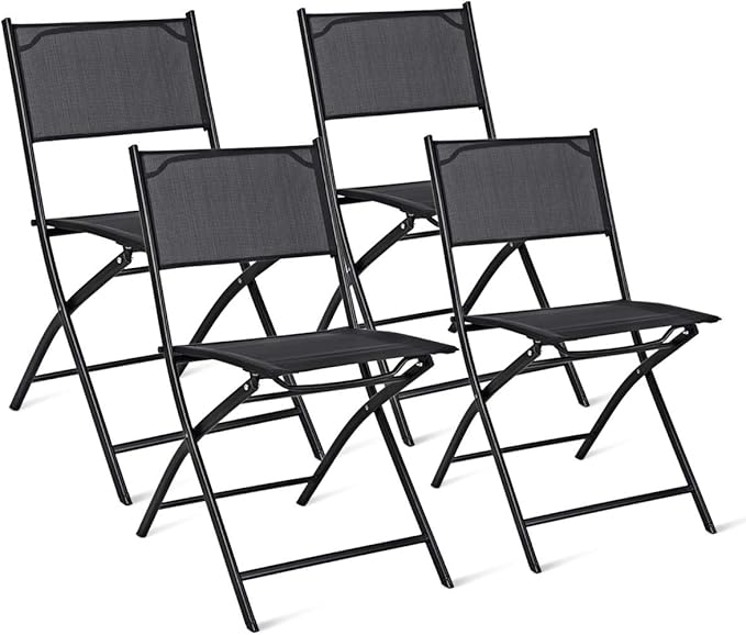 Giantex 4 PCS Folding Patio Chairs, Portable Camping Chair Set, Rust-Proof Steel Frame & Space Saving, Outdoor Patio Furniture for Deck Garden Pool Beach (Black)