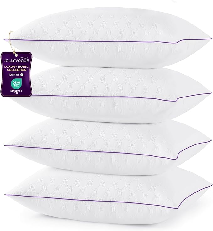 JOLLYVOGUE Pillows Queen Size Set of 4, Bed Pillow for Side, Back, and Stomach Sleepers, Down Alternative Filled Pillows, Luxury Hotel Quality and Machine Washable, 28" x 20", 4 Pack