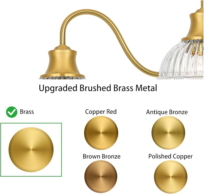 Brushed Gold Bathroom Vanity Light Fixture Vintage 3 Light Bathroom Lighting Over Mirror, Farmhouse 24'' Wall Sconce Lighting with Flower Glass Shades, Easy Mount for Makeup Area, E26 Bulb Compatible