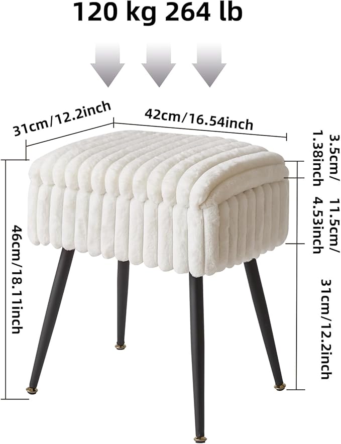 Vanity Stool Chair, Faux Fur Ottoman Foot Stool, Flip Top Storage Makeup Ottoman with Soft Padded Seat, for Makeup Room, White YD-MS151W