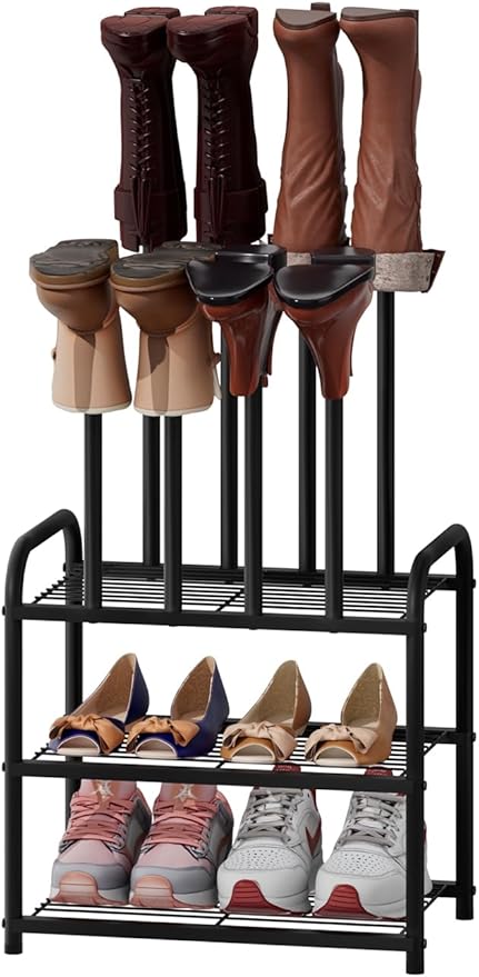 Black Boot Rack, Small Boot Rack Organizer, Tall Boots with Shoe Rack for Closet, Shoe Shelf Storage Organizer for Entryway Small Space