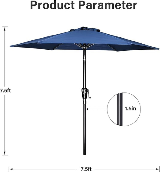 YSSOA 2 Pack 7.5' Patio Umbrella Outdoor Table Market Yard Umbrella with 6 Sturdy Ribs, Blue