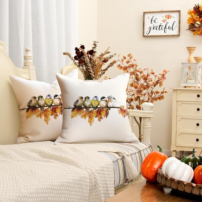 RABUSOFA Fall Outdoor Pillow Covers 18x18 Inch Waterproof Outdoor Thanksgiving Maple Leaf Decor Pillow Cases Polyester Fall Decoration for Home Couch