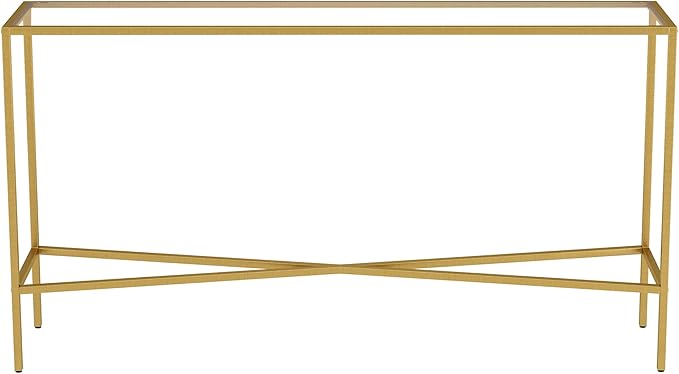 Henn&Hart 55" Glass Rectangular Console Table Entryway Table, Sofa Table for Entryway, Living Room, Couch, Hallway, or Office, Gold