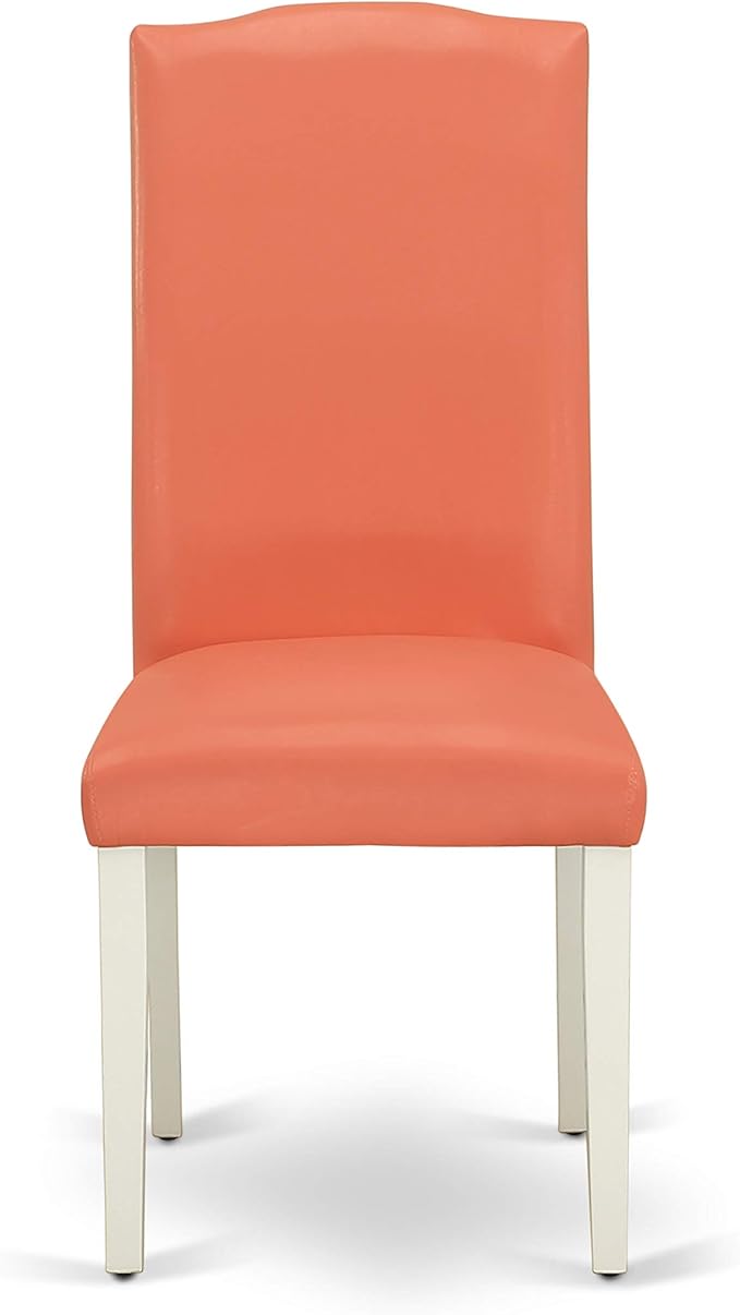 East West Furniture ENP2T78 Encinal Parsons Dining Chairs - Nailhead Trim Pink Flamingo Faux Leather Upholstered Chairs, Set of 2, Linen White