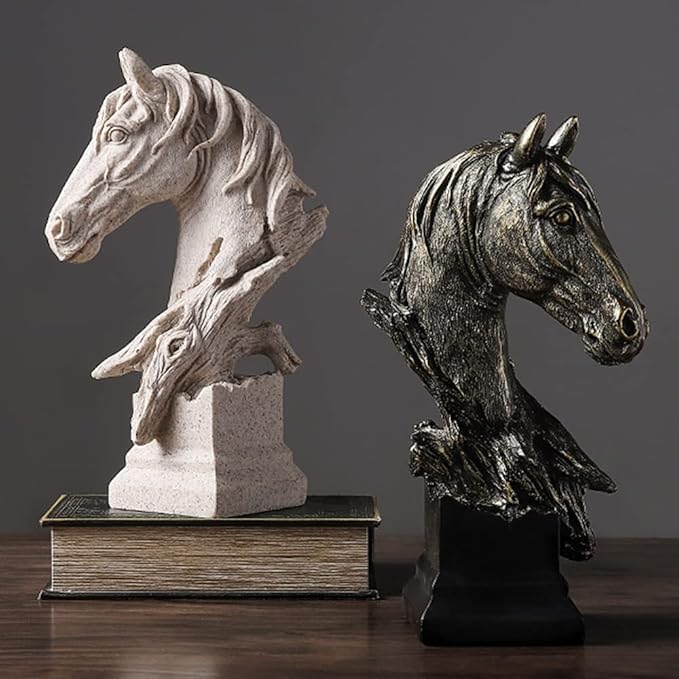 Creative Art Retro Horse Head Ornament,Resin Statue Ornaments,Abstract Style Sculptures,Living Room Dining Desk Decorations,Bookshelf Decorative Objects,Office Decor(11.8"/Black)