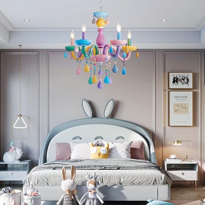 Shrine Lighting Multi Colored Crystal Chandeliers, Pastel Design, Perfect Colorful Chandelier for Bedroom Space, D23'' x H22'', Adjustable Chains 60", E12*5 Sockets, Youthful Spirits Color