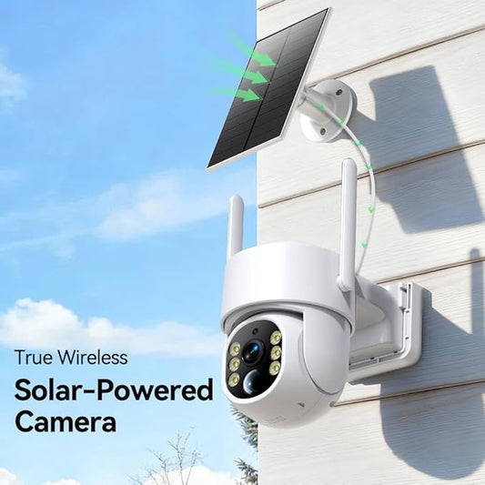 Solar Security Cameras Wireless Outdoor, 2K 360° View Solar Powered WiFi 4MP Security Camera for Home Security with Color Night Vision, PIR Detection, 2-Way Audio, Motion Alert, Easier to use