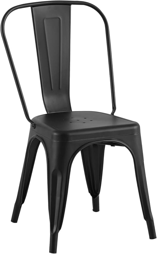 AC Pacific Stackable Metal Dining Chairs Set of 2 for Indoor and Outdoor Use, Durable Stacking Seat, Farmhouse Kitchen, Bar, Patio, Bistro, Cafe, Industrial Style, 2pcs, Matte Black
