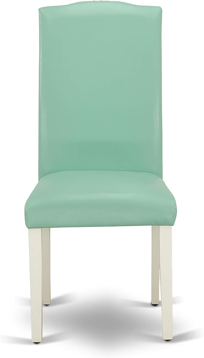 East West Furniture ENP2T57 Encinal Parson Kitchen Chairs - Nailhead Trim Pond Faux Leather Padded Dining Chairs, Set of 2, Linen White