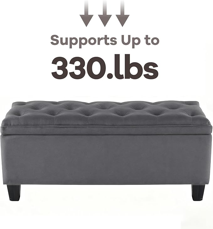 DUMOS Storage Ottoman Bench, Foot Rest with Legs, 16.1 x 40 x 18 Inches, End of Bed Bench, Storage Chest for Living Room,Bedroom, Entryway, Dark Gray