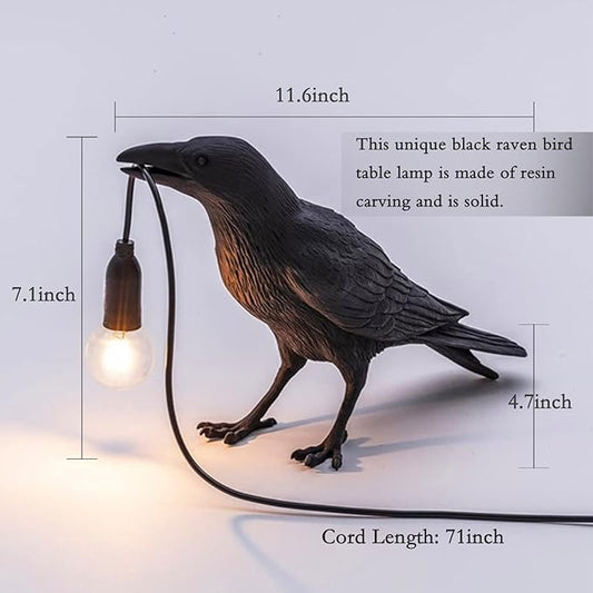 Crow Table Lamps Bird Desk Lamp Bedroom Wall Sconce lamp Light Resin Decoration E12 110V LED Bulb (Black Sitting Table Lamp)
