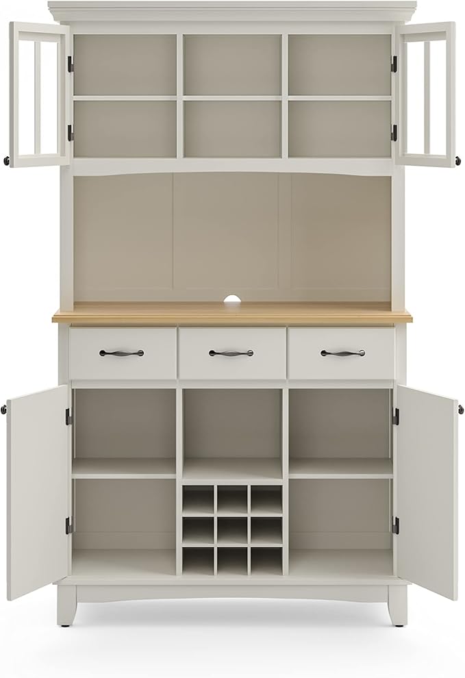 Homestyles Buffet of Buffets Off-White Server with Hutch and Natural Wood Top