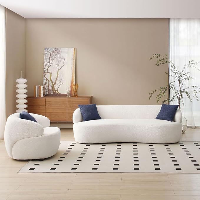 Curved Sofa, 86.6" Modern Cloud Couch with Boucle Fabric, 3-Seater Minimalist Sofa with High Resilience Cushions, Ergonomic Design for Living Room, Apartment, Office - Beige