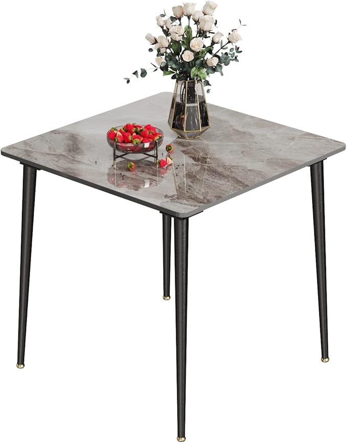 Wisfor Square Kitchen Dining Table: Sintered Stone Dining Room Table Modern Coffee Table Marble Table with Stable Metal for Kitchen Living Room Office Patio Seaside, 31.5x31.5x29.92 inch